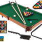 Wooden tabletop pool with 2 cues