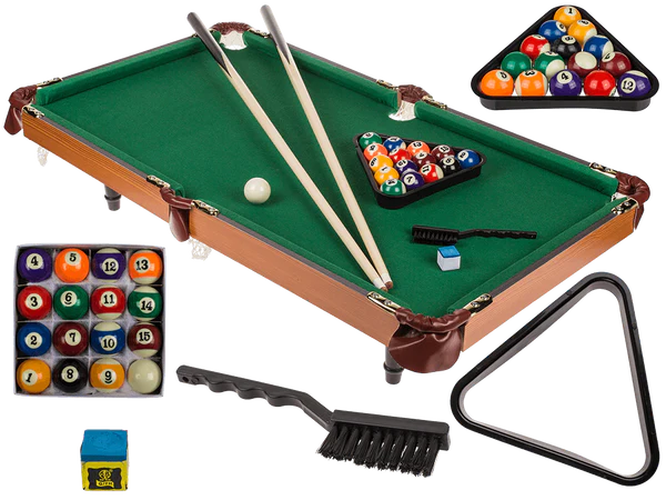 Wooden tabletop pool with 2 cues