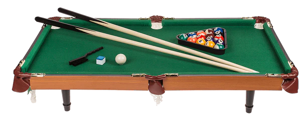 Wooden tabletop pool with 2 cues