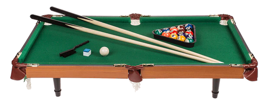 Wooden tabletop pool with 2 cues